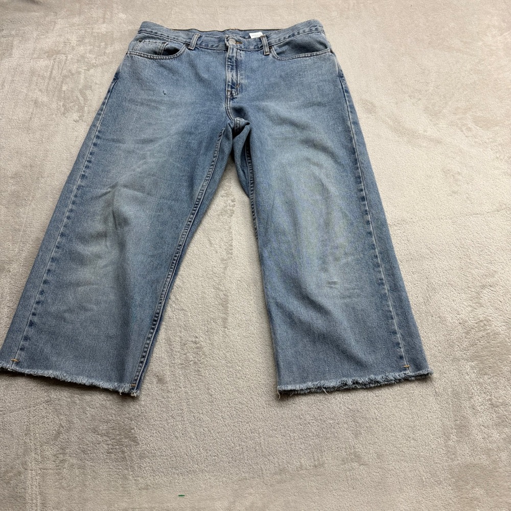 VTG Levi's 577 Loose Fit Jeans Womens 12L Blue Mid Rise Frayed Hem Wide Leg Y2K